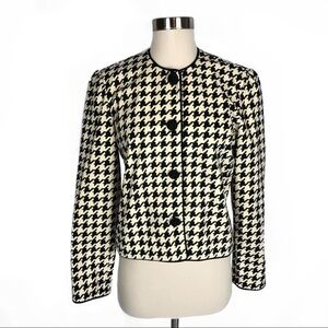 Vintage Cropped Houndstooth Micro Suede Jacket Black & Cream Crew Neck Size 8